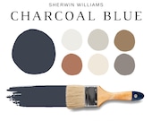 Sherwin Williams CHARCOAL BLUE Paint Palette, Blue Color Palette, Charcoal Blue Coastal Interior, Whole House Paint, Pure White, Beach house