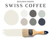 SWISS COFFEE Benjamin Moore Color Palette, Modern Color Scheme, Swiss Coffee Coordinating Color for Whole House, Swiss Coffee Palette, OC-45