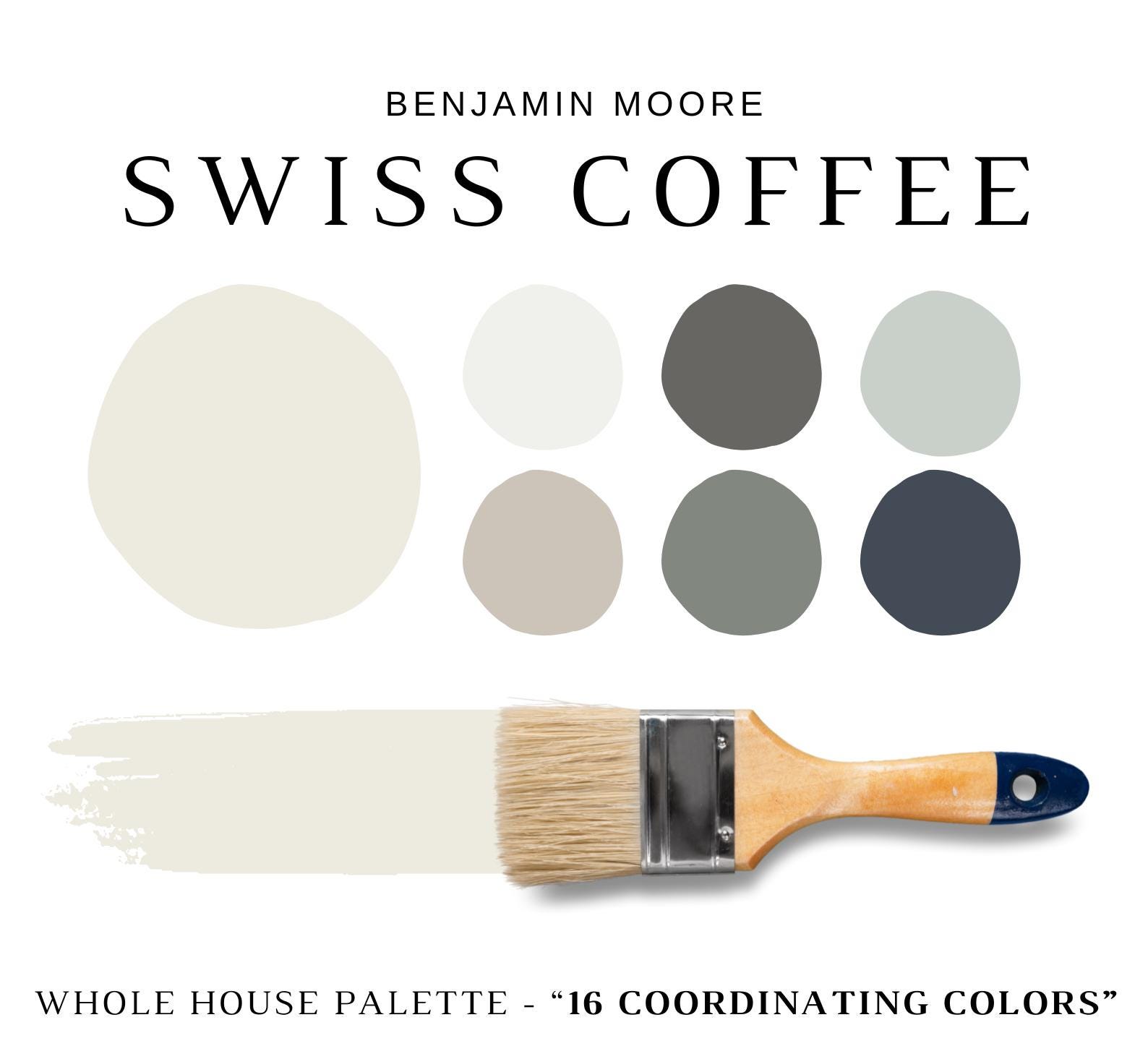 SWISS COFFEE Benjamin Moore Farbpalette, Modernes Farbschema, Schweizer Kaffee Koordinierende Farbe für das ganze Haus, Schweizer Kaffeepalette, OC-45