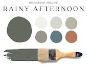 Benjamin Moore RAINY AFTERNOON Color Palette, Benjamin Moore Dark Green Paint, Rainy Afternoon Coordinating Color for Whole House, Hale Navy