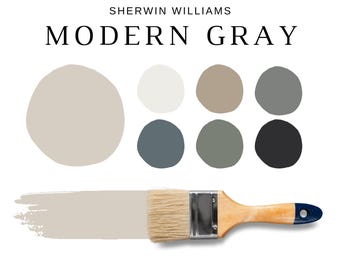 MODERN GRAY Sherwin Williams Color Palette, Neutral Colors For Home, Modern Neutrals, Modern Color Scheme, Whole House Paint, Color Scheme