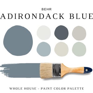 Behr ADIRONDACK BLUE Color Palette, Blue Home Color Palette, Coordinating Paint for Rooms, Cabinet & Whole House, Exterior Paint Combination