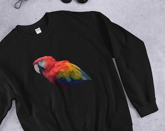 Scarlet Macaw Sweatshirt, Tropical Bird Unisex Pullover, Wildlife Rescue Gift, Parrot Lover Sweater