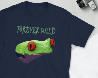 T-shirt Forever Wild Frog, T-shirt natuurliefhebber, uniseks shirt met dierenprint, tropisch dier met korte mouwen