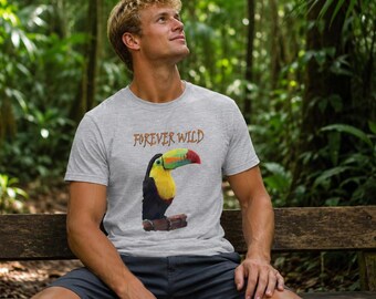 Rainbow-Billed Toucan T-Shirt, Wildlife Conservation Tee, Tropical Bird Watcher Gift, Forever-Wild Tucan Top