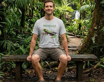 Groene kikker T-shirt, T-shirt met tropische dieren, Top met natuurbeschermingsthema, Red de kikkers, Forever-Wild kleding met roodogige boomkikker