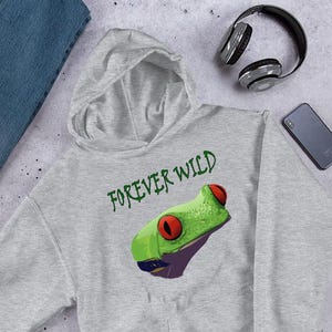 Frog Pullover for Frog Lover Gift, Frog Hoody Saves Tropical Frogs, Red Eyed Tree Frog, Animal Pullover, Wildlife Hoodie, Forever Wild