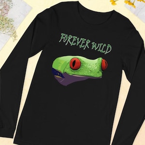 Frog Wildlife Shirt, Red Eye Tree Frog Long Sleeve shirt for Wild Life Conservation, Tropical Frog Tee Helps Save Protect Rainforest Frogs
