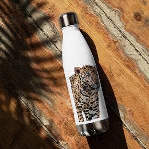 Jaguar Spirit Water Bottle for Wild Cat Lover, Exotic Cat Tumbler, Insulated Reusable WaterBottle, Jaguar Gift, Wildlife Conservation