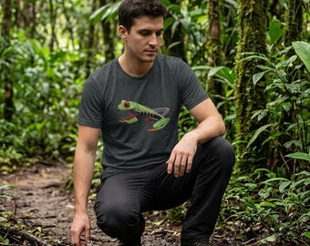 T-shirt met roodogige boomkikker, T-shirt met tropische jungledieren, cadeau voor natuurbescherming, T-shirt met natuurthema, Red de kikkers