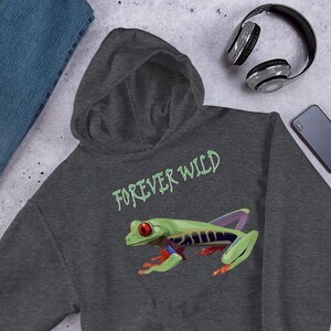 Frog Hoodie, Frog Hooded Sweatshirt, Wildlife Hoodie, Frog Pullover for Green Tree Frog Lover Gifts, Save Frogs, Forever Wild