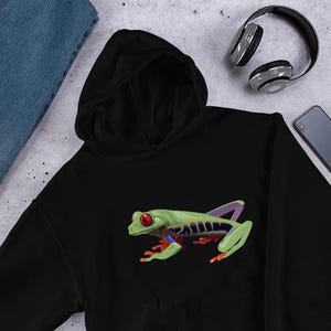 Frog Hoodie, Tree Frog Hoody, Frog Lover Gift, Animal Pullover, Save Frogs, Frog Conservation Hooded Sweatshirt, Red Eyed Tree Frog Hoodie