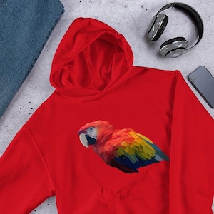 Macaw Hoodie, Parrot Hoodie, Bird Hoody, Macaw Gift for Parrot Lover, Forever Wild Scarlet Macaw, Save Birds, Bird Rescue, Animal Pullover