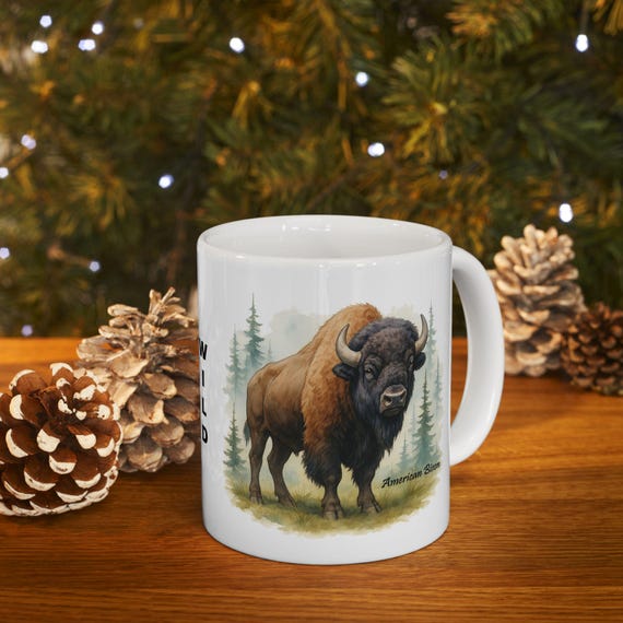 American Bison Coffee Mug, Nature Lover Gift, Buffalo Ceramic Cup, Wildlife  Drinkware
