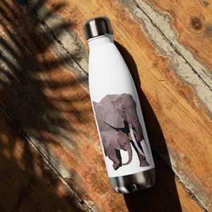 Safari Elephant Water Bottle helps African Elephant Rescues, Jungle Elephant Waterbottle for Cute Elephant Gift, Reusable Insulated Tumbler