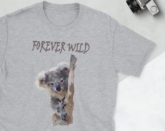 Forever-Wild Koala T-Shirt, Australian Wildlife Short Sleeve Tee, Unisex Animal Lover Shirt, Nature Inspired