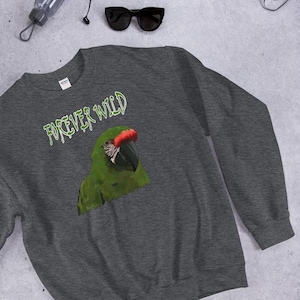Macaw Sweatshirt, Macaw Gift, Green Parrot Sweater, Parrot Rescue, Parrot Lovers, Great Green Macaw Wings and Feathers, Save Birds