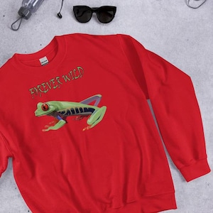 Frog Pullover for Frog Conservation, Frog Sweatshirt for Frog Lovers, Wildlife Sweatshirt, Animal Sweater, Forever Wild Frog Sweatshirt