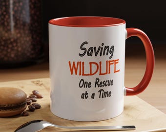 Saving-Wildlife-One-Rescue-at-a-Time Ceramic Mug, Wildlife Rescue Coffee Cup, Animal Conservation Gift