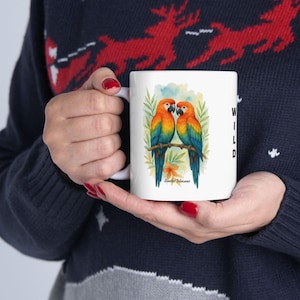 Scarlet Macaw Mug, Tropical Parrot Coffee Cup, Bird Lover Gift, Macaw Rescue, Bird Conservation, Wild & Free Ceramic Mug, Love Nature
