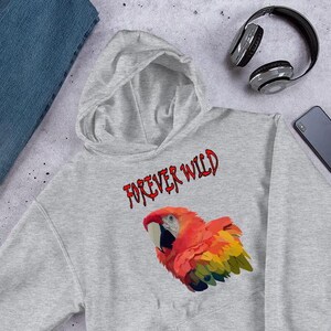 Macaw Hoodie, Bird Hoody, Parrot Hoodie, Macaw Rescue, Bird Watcher Gift, Forever Wild Scarlet Macaw Hoodie, Animal Pullover, Macaw Clothing