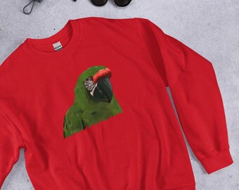 Sudadera con estampado de guacamayo verde, jersey de aves tropicales, camiseta para amantes de los loros, ropa inspirada en la naturaleza.