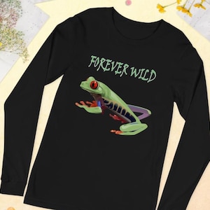 Green Frog Long Sleeve Shirt, Cute Frog Shirt, Frog Conservation, Save The Frogs, Red Eyed Tree Frog , Frog Lover Gift, Frog and Toad