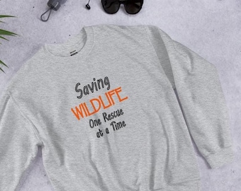 Saving Wildlife Sweatshirt, Wildlife Pullover, Animal Conservation Sweater, Saving-Wildlife-One-Rescue-at-a-Time Crewneck