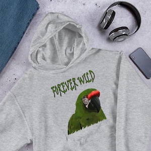 Macaw Hoodie, Tropical Parrot Rescues, Parrot Hooded Sweatshirt, Bird Lover Gift, Wildlife Hoodie Save Birds, Great Green Macaw