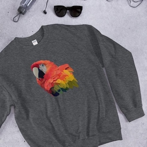 Macaw Sweatshirt, Bird Rescue, Bird Conservation, Parrot Sweatshirt, Wildlife Pullover, Parrot  Gift, Save Birds, Tropical Scarlet Macaw
