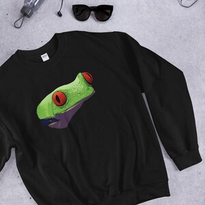 Cute Frog Sweatshirt, Green Frog Conservation, Frog Rescue, Frog Lover Gift, Tropical Jungle Sweatshirt, Red Eyed Tree Frog Pullover