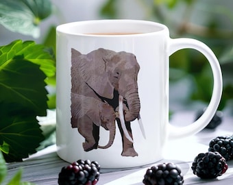 Taza de cerámica con diseño de elefante africano, taza de café con animales de safari, regalo para la conservación de la vida silvestre, ¡Salvemos a los elefantes!