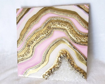 Pink Resin Geode Art / Geode Resin Wall Art / Resin Painting / Epoxy Painting / Crystal Geode Art / Luxury Wall Art / Abstract Art / Decor