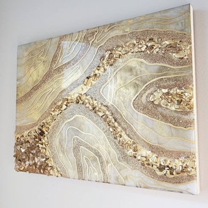 Large White and Gold Geode Resin Wall Art / Resin Geode Wall Art / Geode Resin Painting / Luxury Wall Art / Abstract Art / Modern Art / Gift