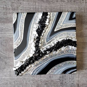 Black Geode Wall Art Mini / Silver Geode Resin Wall Art / Resin Geode Painting / Resin Art / Luxury Wall Art / Abstract Art / Decor / Gift