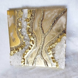 Gold Geode Resin Art / Resin Geode Wall Art Mini / Geode Resin Painting / Luxury Wall Art / Abstract Art / Modern Art / Home Decor / Gift