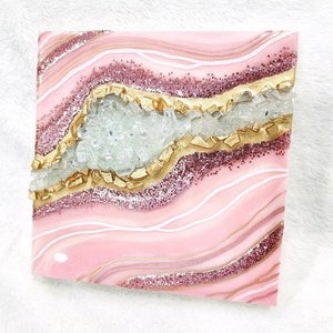 Pink Geode Wall Art Mini / Gold Geode Resin Wall Art / Resin Geode Painting / Resin Art / Luxury Wall Art / Abstract Art / Decor / Gift