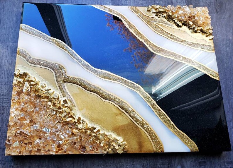Large Modern Black Gold Resin Geode Wall Art / Geode Resin Etsy