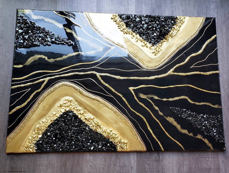 Large Black and Gold Resin Geode Wall Art / Geode Resin Wall Etsy