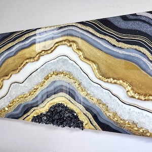 Black and Gold Resin Geode Wall Art / Grey Geode Resin Painting / Gray Geode Resin Artwork / Luxury Geode Wall Art / Abstract Art / Gift