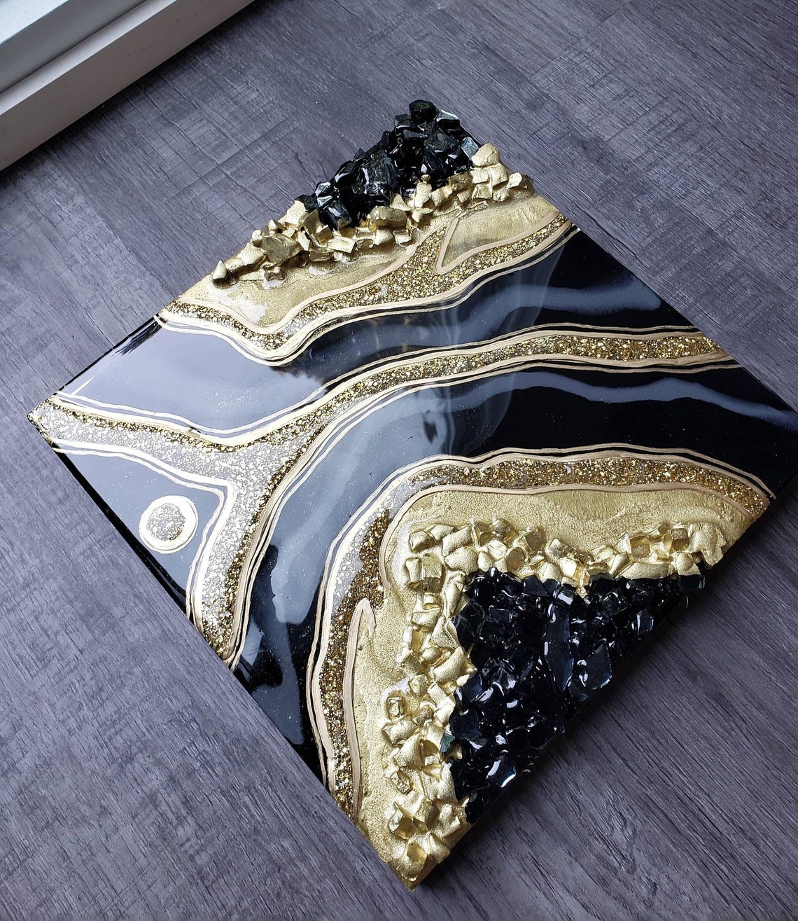 Mini Black and Gold Resin Geode Wall Art / Geode Resin Art / - Etsy