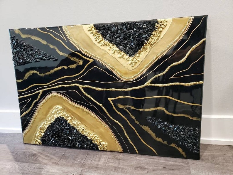 Large Black and Gold Resin Geode Wall Art / Geode Resin Wall Etsy