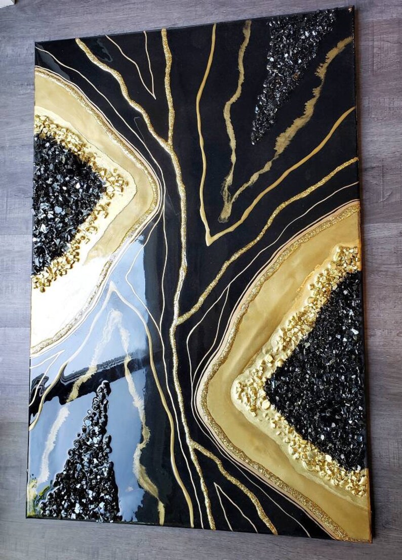 Large Black and Gold Resin Geode Wall Art / Geode Resin Wall Etsy