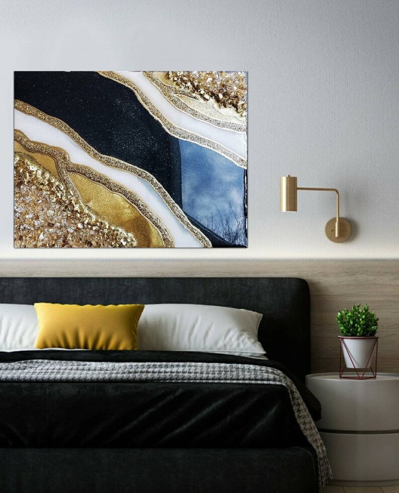 Large Modern Black Gold Resin Geode Wall Art / Geode Resin Etsy