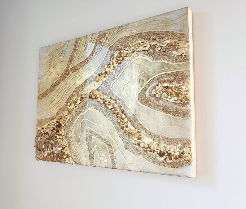 Large White and Gold Geode Resin Wall Art / Resin Geode Wall Etsy