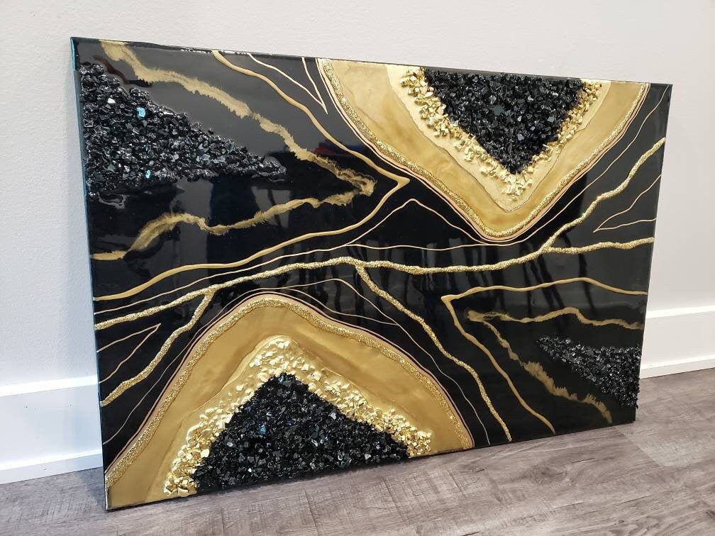 Large Black and Gold Resin Geode Wall Art / Geode Resin Wall Etsy
