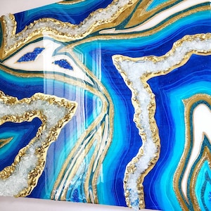 Blue Geode Resin Wall Art / Teal Geode Resin Painting / Resin Geode Wall Art / Turquoise Geode Painting / Luxury Wall Decor / Abstract Art