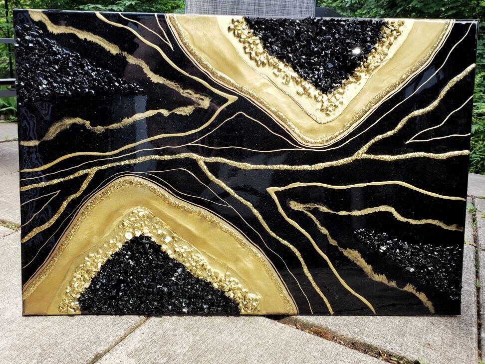 Large Black and Gold Resin Geode Wall Art / Geode Resin Wall Etsy