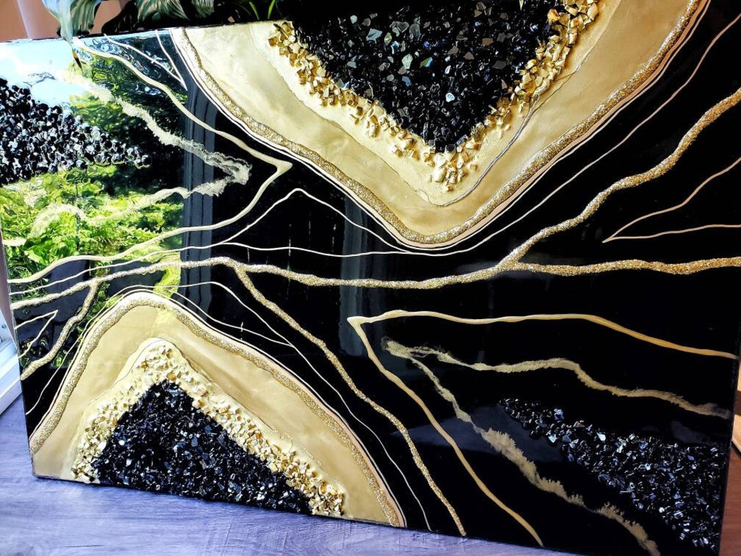 Large Black and Gold Resin Geode Wall Art / Geode Resin Wall Art