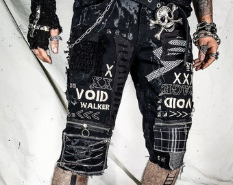 Custom handmade punk rock goth emo metal cyber dark ripped weird chain crust summer festival cyber jorts jeans shorts